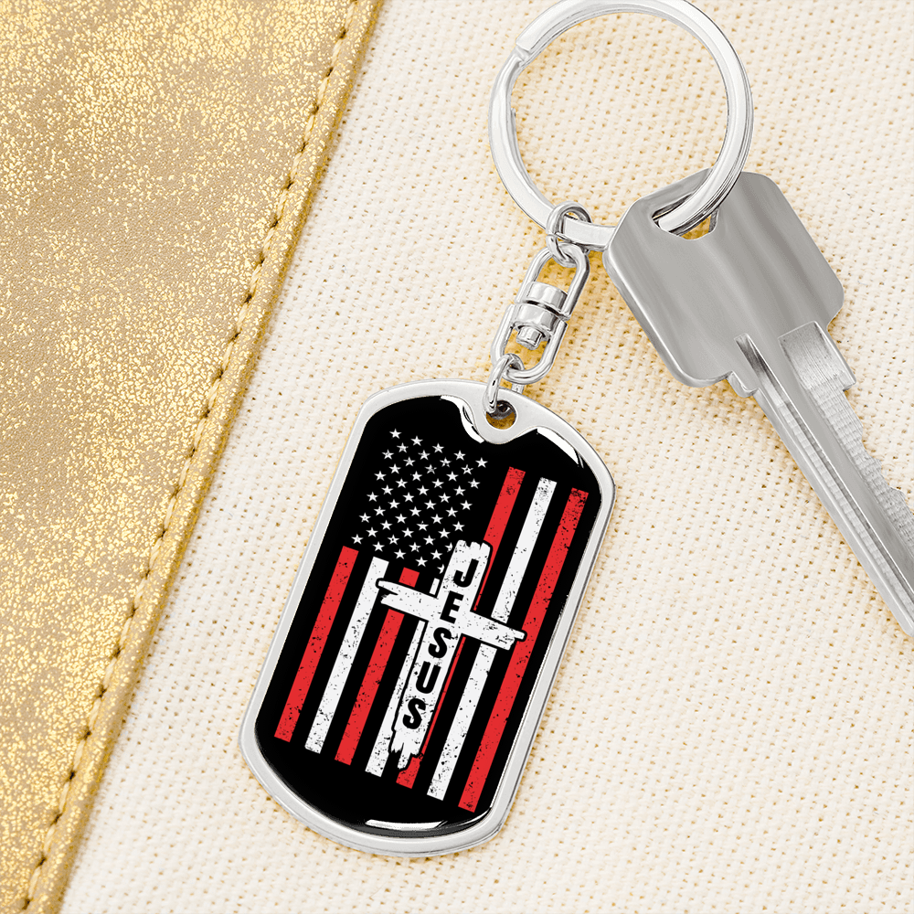 Jesus Cross Keychain Stainless Steel or 18k Gold Dog Tag Keyring-Express Your Love Gifts
