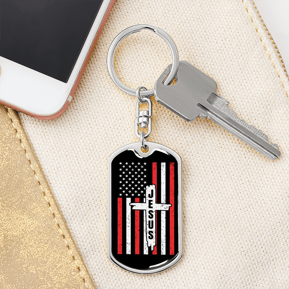 Jesus Cross Keychain Stainless Steel or 18k Gold Dog Tag Keyring-Express Your Love Gifts