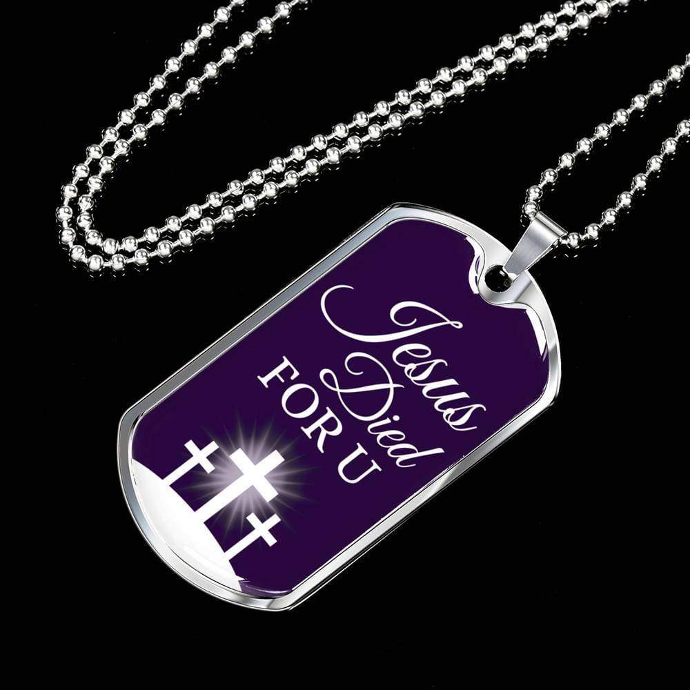 Jesus Died For You Christian Faith Necklace Stainless Steel or 18k Gold Dog Tag 24" Chain-Express Your Love Gifts