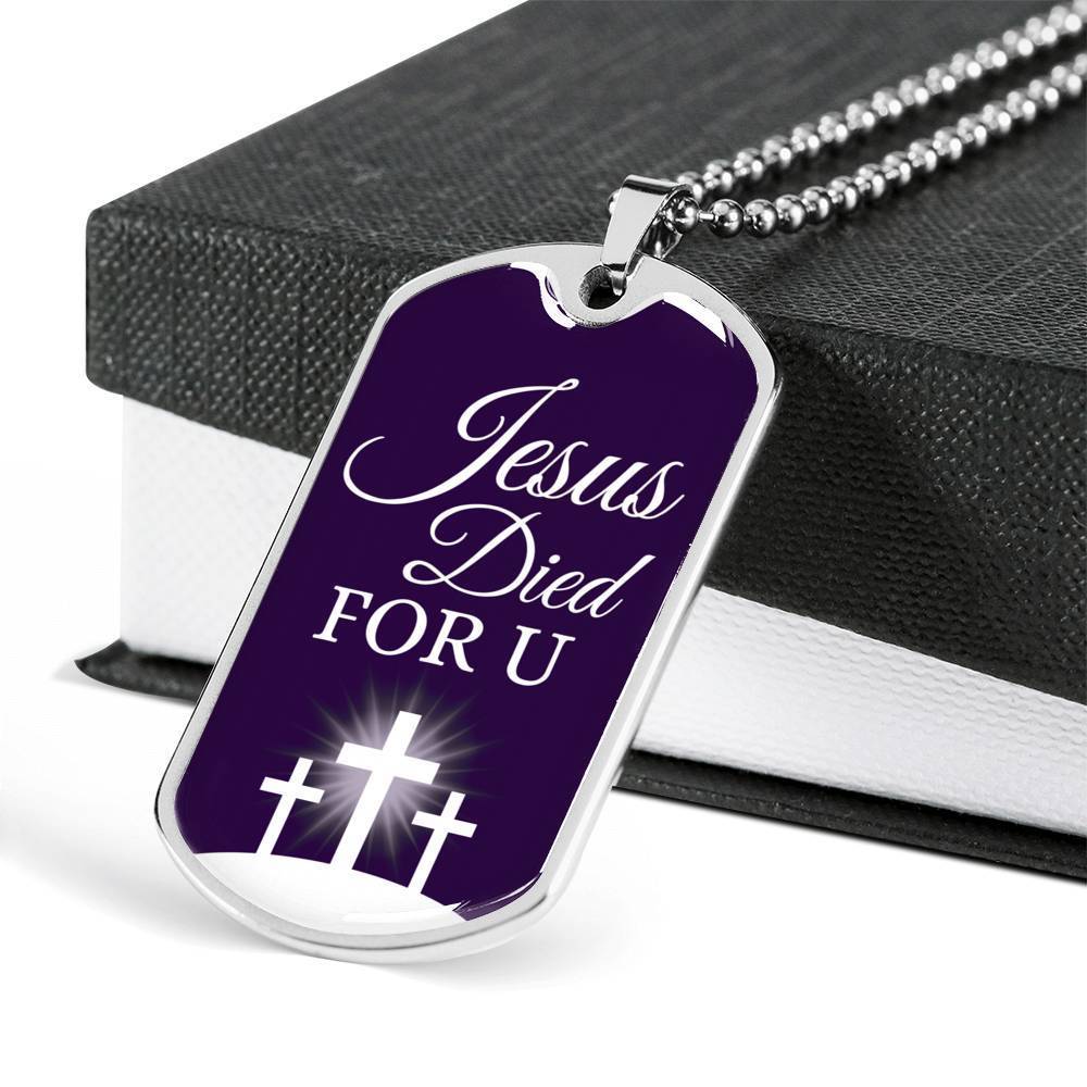 Jesus Died For You Christian Faith Necklace Stainless Steel or 18k Gold Dog Tag 24" Chain-Express Your Love Gifts
