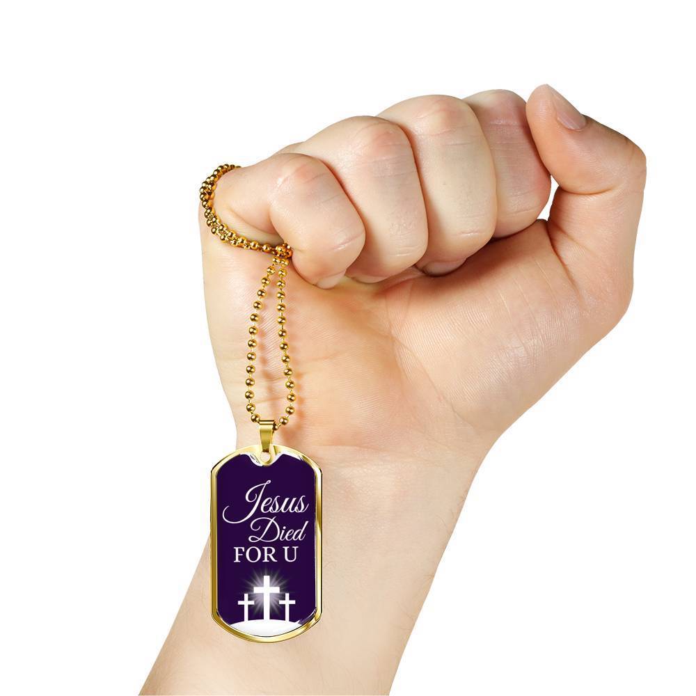 Jesus Died For You Christian Faith Necklace Stainless Steel or 18k Gold Dog Tag 24" Chain-Express Your Love Gifts