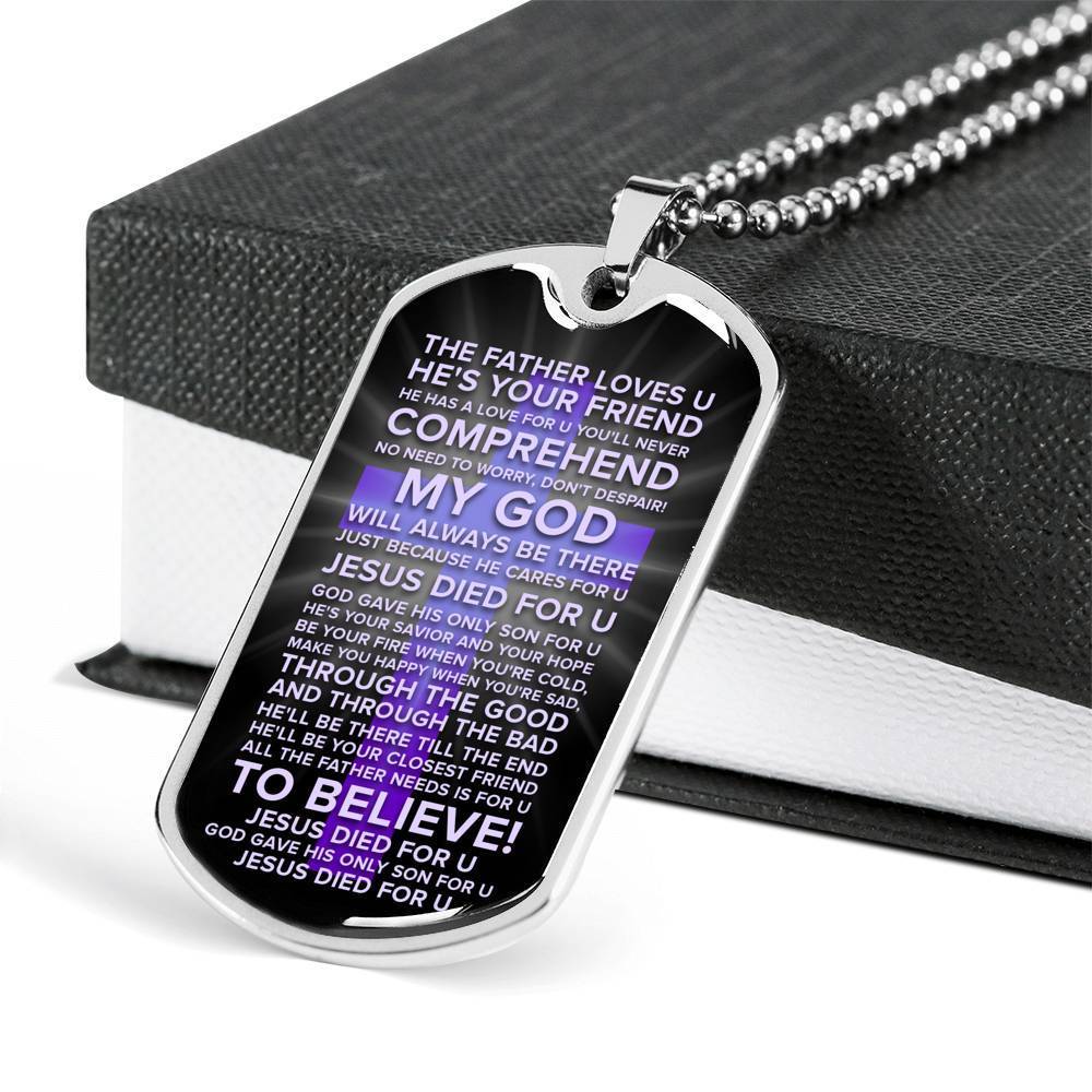 Jesus Died For You Galatians Dark Necklace Stainless Steel or 18k Gold Dog Tag 24" Chain-Express Your Love Gifts