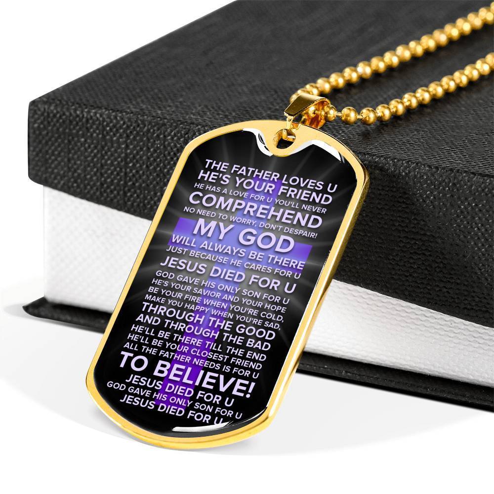 Jesus Died For You Galatians Dark Necklace Stainless Steel or 18k Gold Dog Tag 24" Chain-Express Your Love Gifts