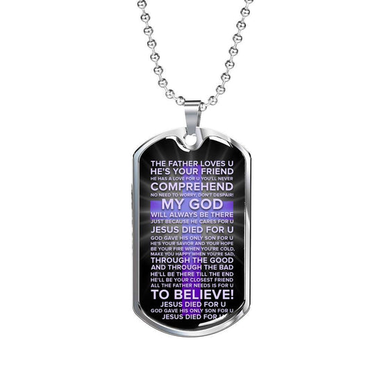 Jesus Died For You Faith Gear Galatians Necklace Stainless Steel or 18k Gold Dog Tag w 24" Chain
