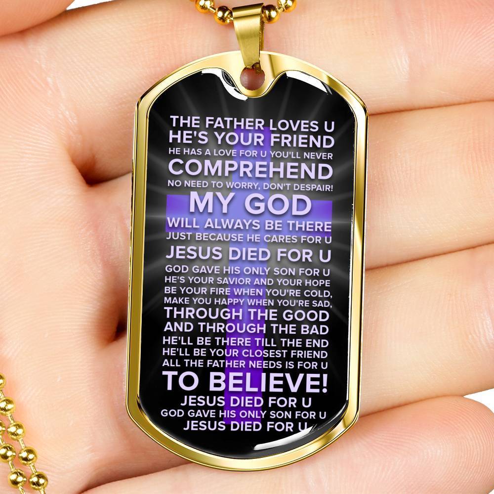 Jesus Died For You Galatians Dark Necklace Stainless Steel or 18k Gold Dog Tag 24" Chain-Express Your Love Gifts