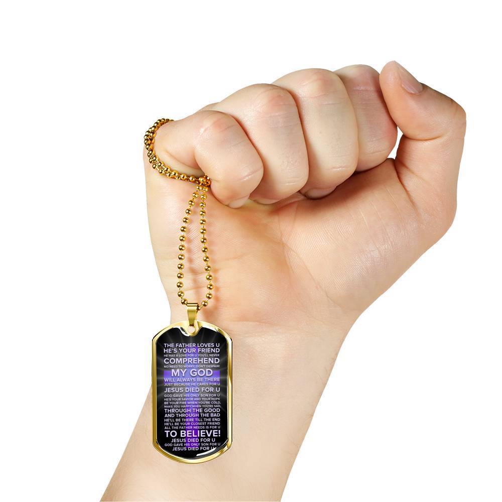 Jesus Died For You Galatians Dark Necklace Stainless Steel or 18k Gold Dog Tag 24" Chain-Express Your Love Gifts