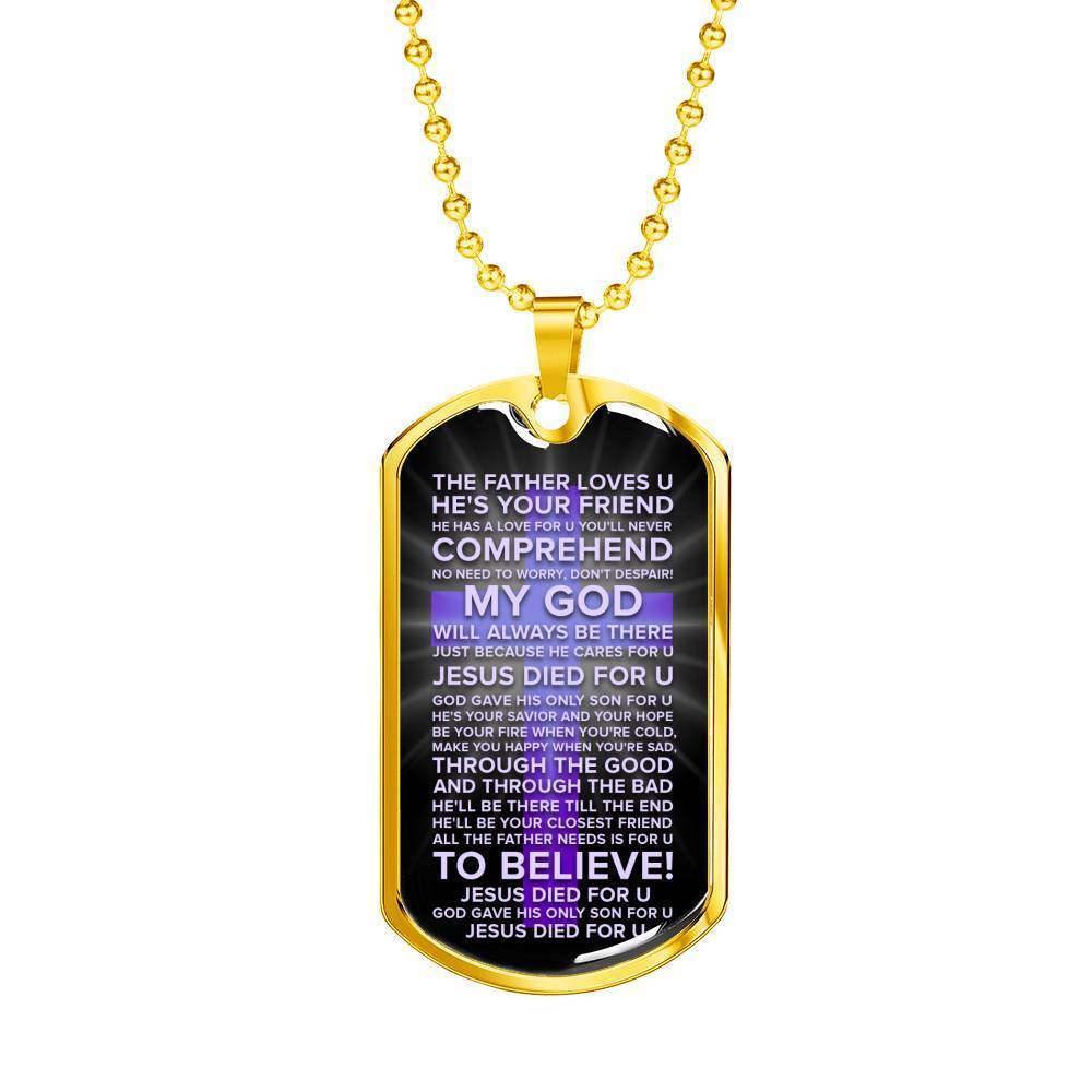Jesus Died For You Galatians Dark Necklace Stainless Steel or 18k Gold Dog Tag 24" Chain-Express Your Love Gifts