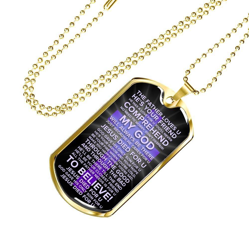 Jesus Died For You Galatians Dark Necklace Stainless Steel or 18k Gold Dog Tag 24" Chain-Express Your Love Gifts