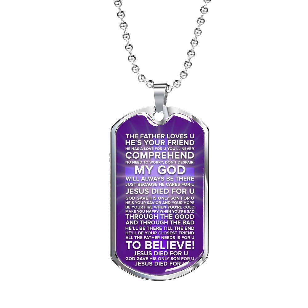 Jesus Died For You Galatians Necklace Stainless Steel or 18k Gold Dog Tag 24" Chain-Express Your Love Gifts