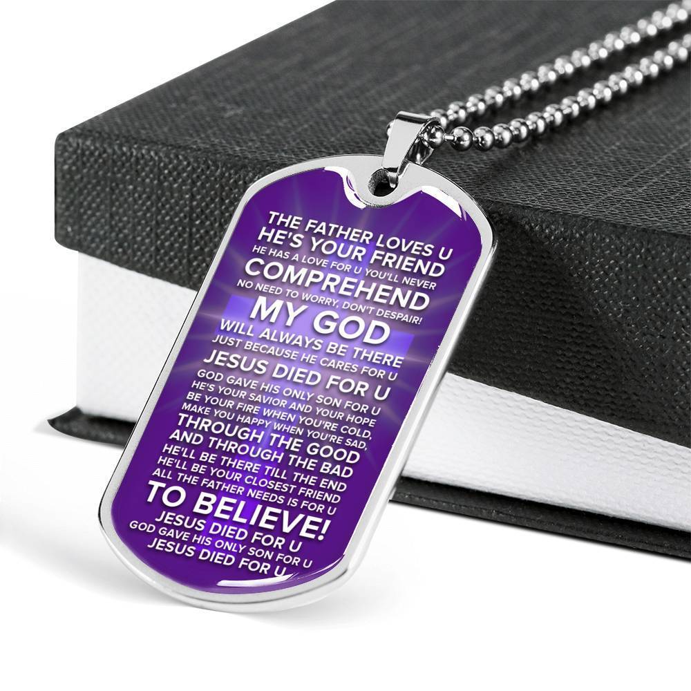 Jesus Died For You Galatians Necklace Stainless Steel or 18k Gold Dog Tag 24" Chain-Express Your Love Gifts