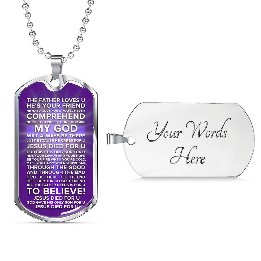 Jesus Died For You Galatians Necklace Stainless Steel or 18k Gold Dog Tag 24" Chain-Express Your Love Gifts