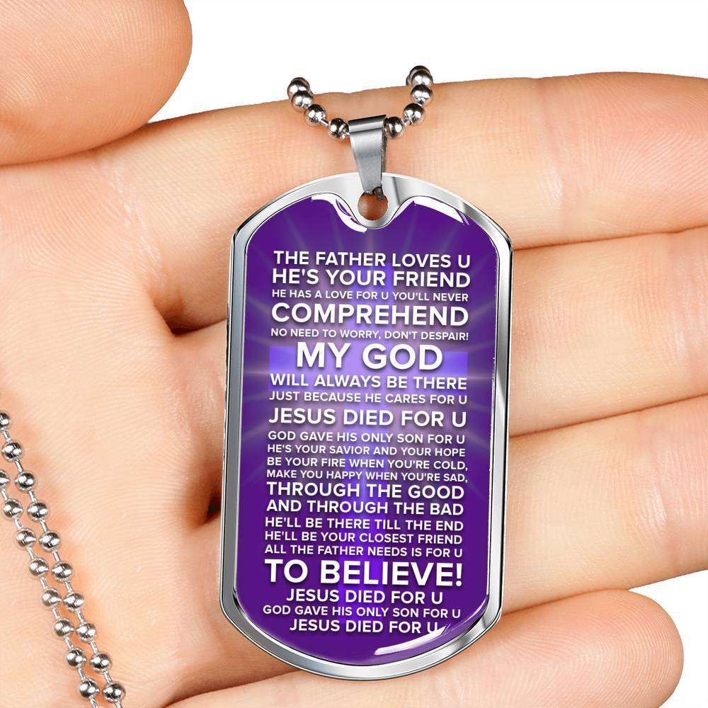 Jesus Died For You Galatians Necklace Stainless Steel or 18k Gold Dog Tag 24" Chain-Express Your Love Gifts