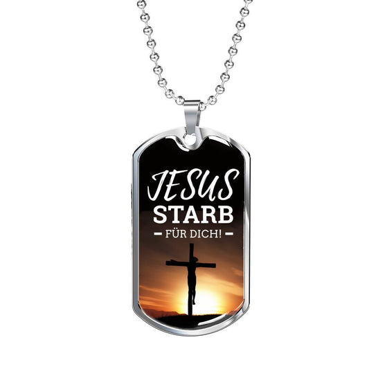 Jesus Died For You In German Necklace Stainless Steel or 18k Gold Fisnish Dog Tag 24" Chain-Express Your Love Gifts