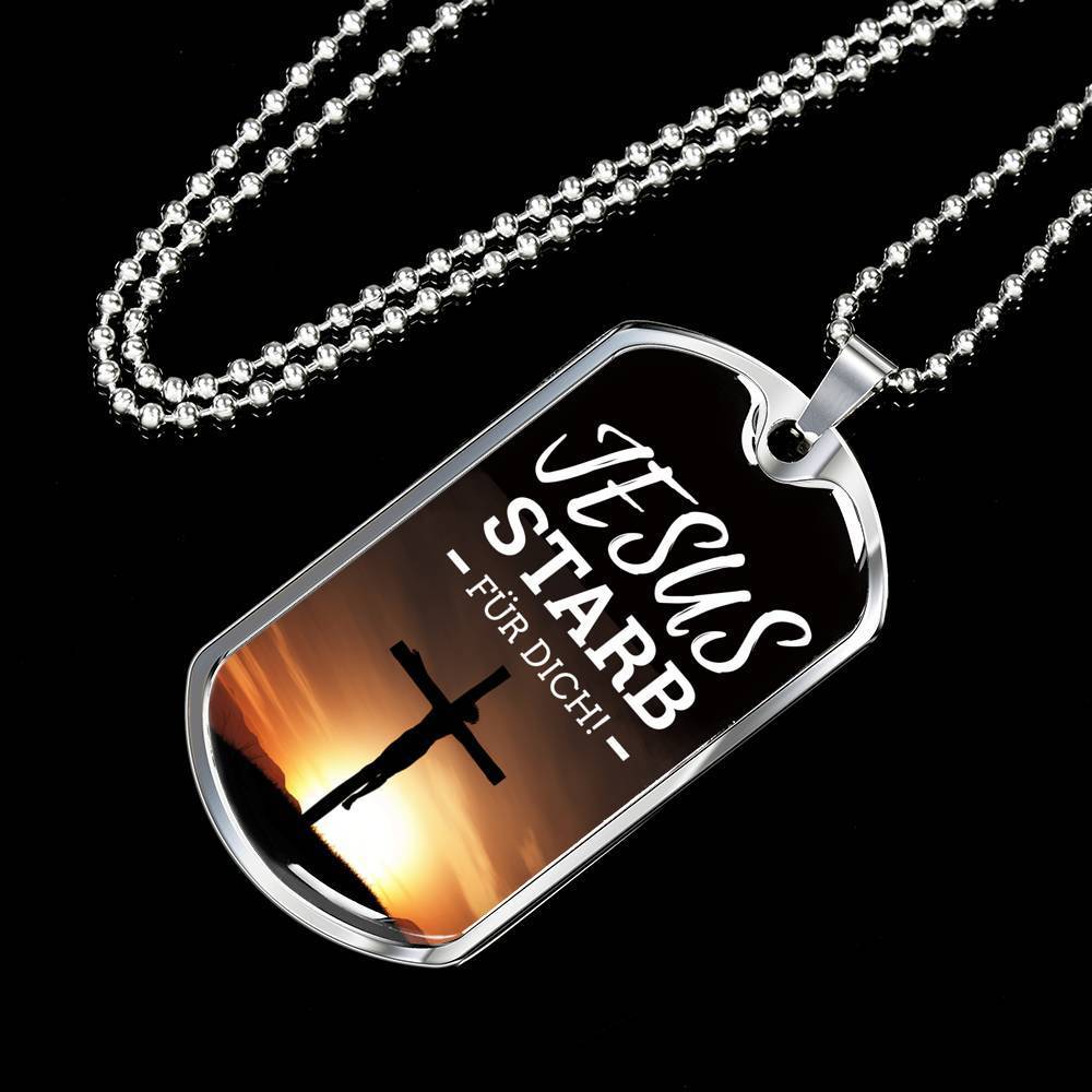 Jesus Died For You In German Necklace Stainless Steel or 18k Gold Fisnish Dog Tag 24" Chain-Express Your Love Gifts