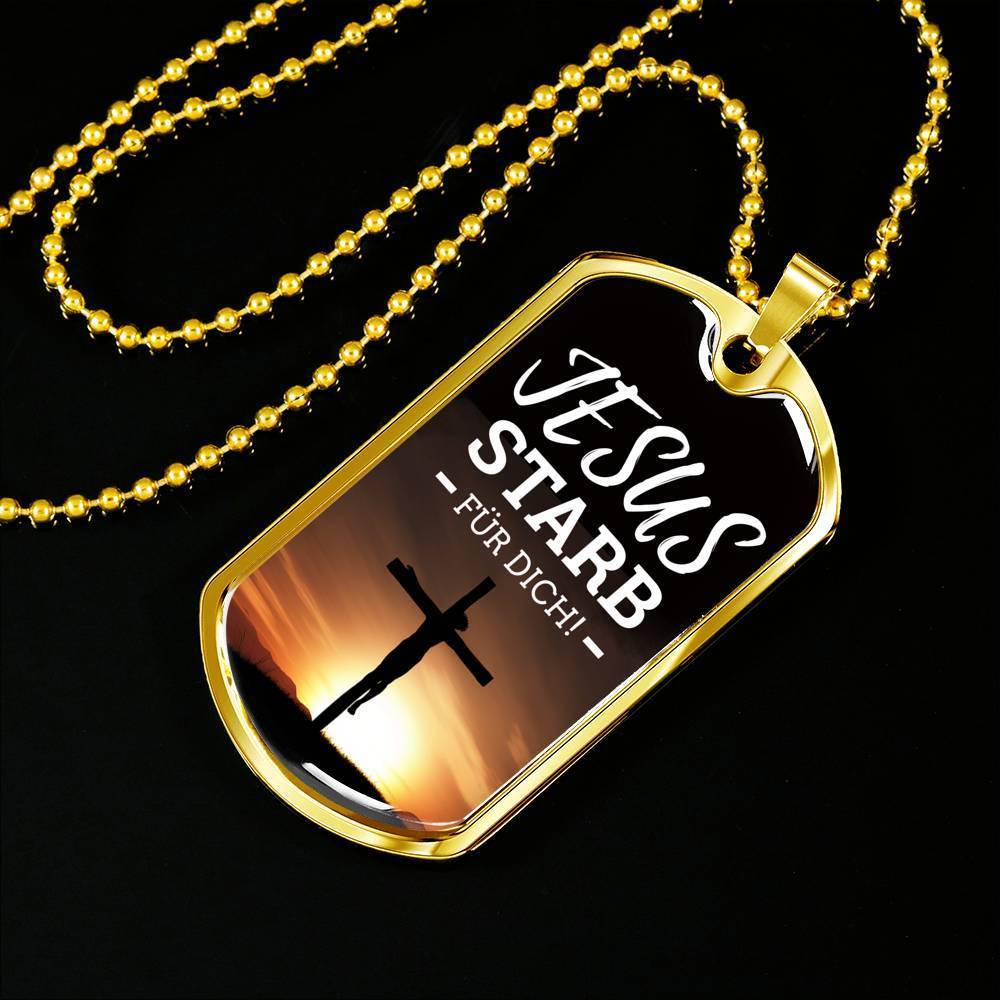 Jesus Died For You In German Necklace Stainless Steel or 18k Gold Fisnish Dog Tag 24" Chain-Express Your Love Gifts