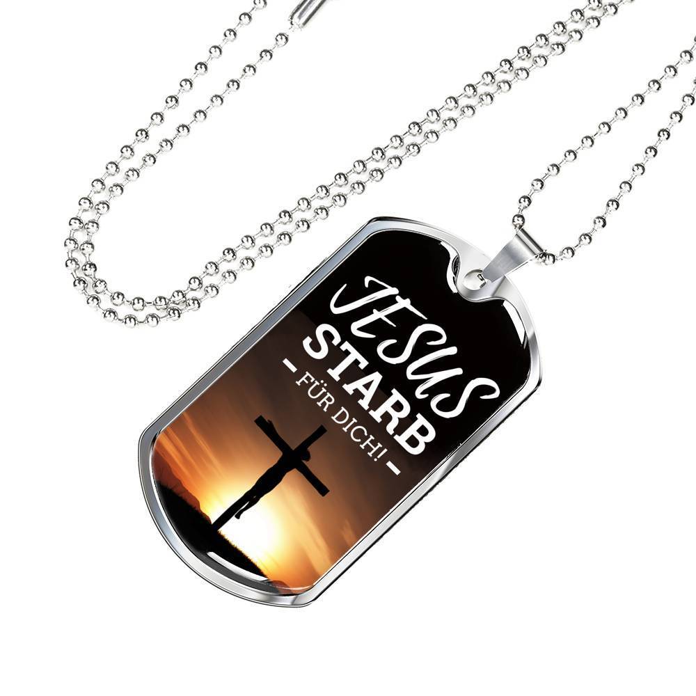 Jesus Died For You In German Necklace Stainless Steel or 18k Gold Fisnish Dog Tag 24" Chain-Express Your Love Gifts