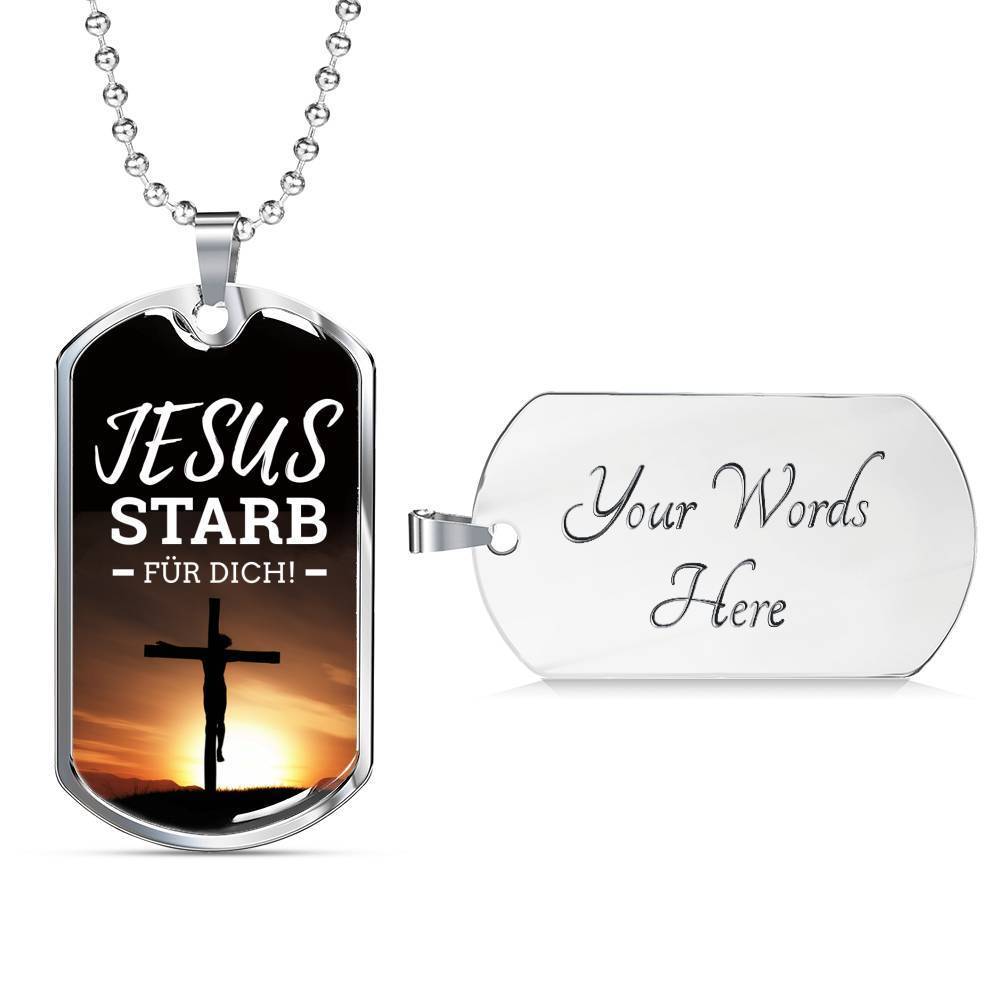 Jesus Died For You In German Necklace Stainless Steel or 18k Gold Fisnish Dog Tag 24" Chain-Express Your Love Gifts