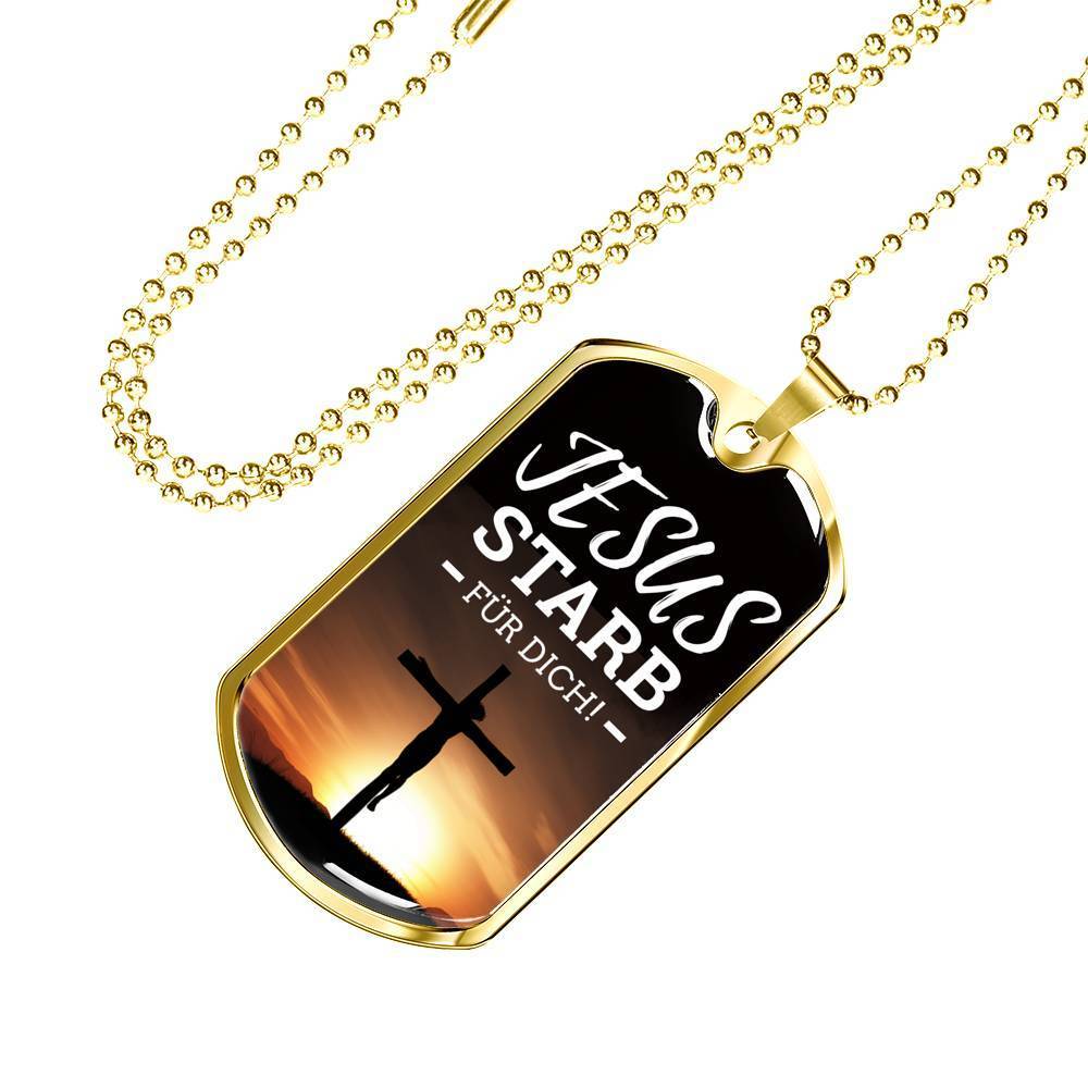 Jesus Died For You In German Necklace Stainless Steel or 18k Gold Fisnish Dog Tag 24" Chain-Express Your Love Gifts