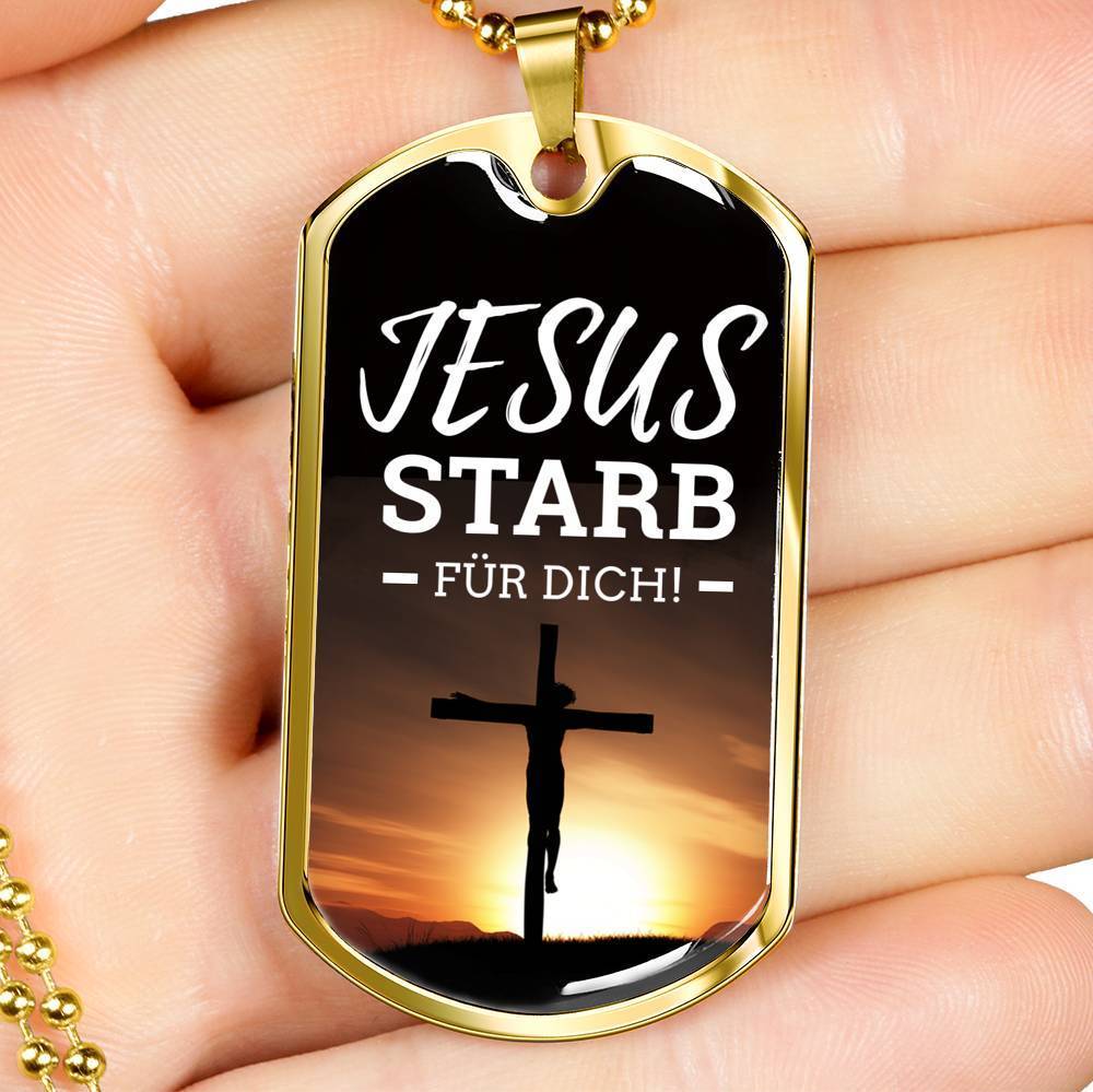 Jesus Died For You In German Necklace Stainless Steel or 18k Gold Fisnish Dog Tag 24" Chain-Express Your Love Gifts