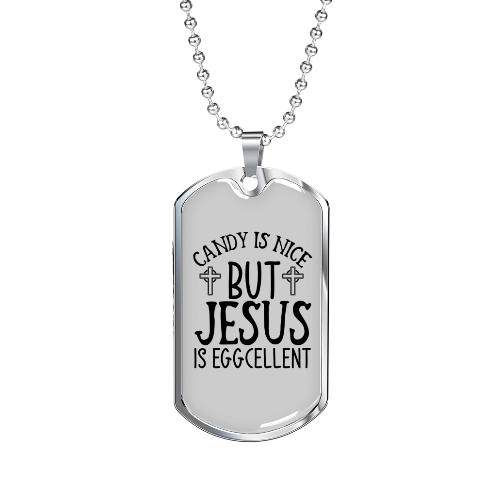 Jesus Eggcellent Christian Necklace Stainless Steel or 18k Gold Dog Tag 24" Chain-Express Your Love Gifts