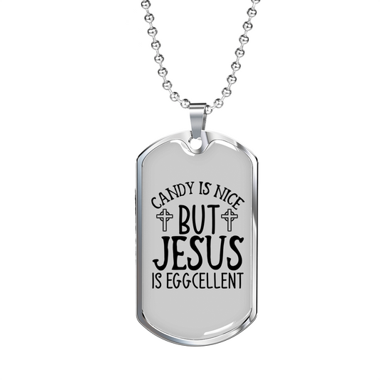 Jesus Eggcellent Christian Necklace Stainless Steel or 18k Gold Dog Tag 24" Chain-Express Your Love Gifts
