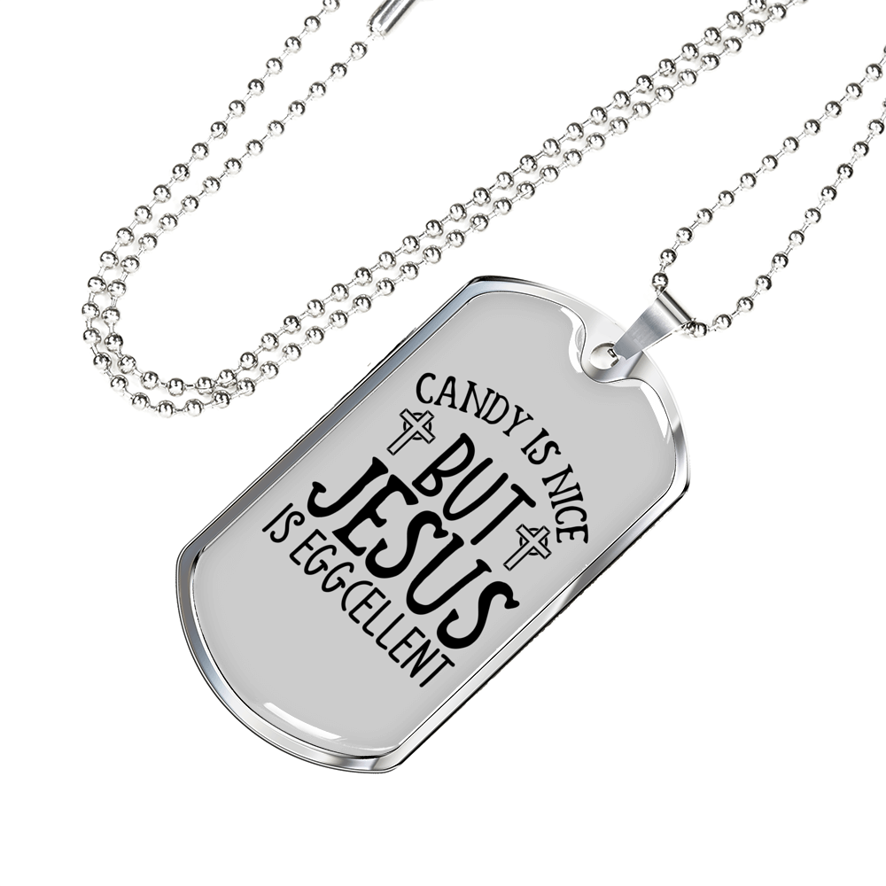 Jesus Eggcellent Christian Necklace Stainless Steel or 18k Gold Dog Tag 24" Chain-Express Your Love Gifts