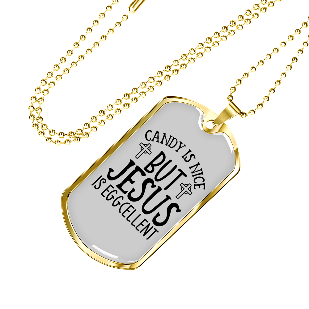 Jesus Eggcellent Christian Necklace Stainless Steel or 18k Gold Dog Tag 24" Chain-Express Your Love Gifts