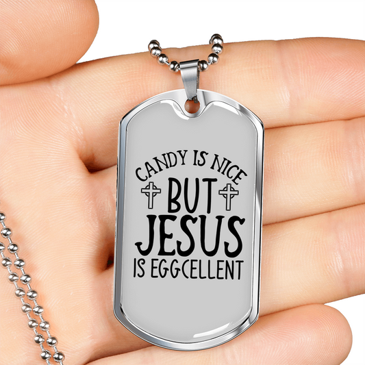 Jesus Eggcellent Christian Necklace Stainless Steel or 18k Gold Dog Tag 24" Chain-Express Your Love Gifts