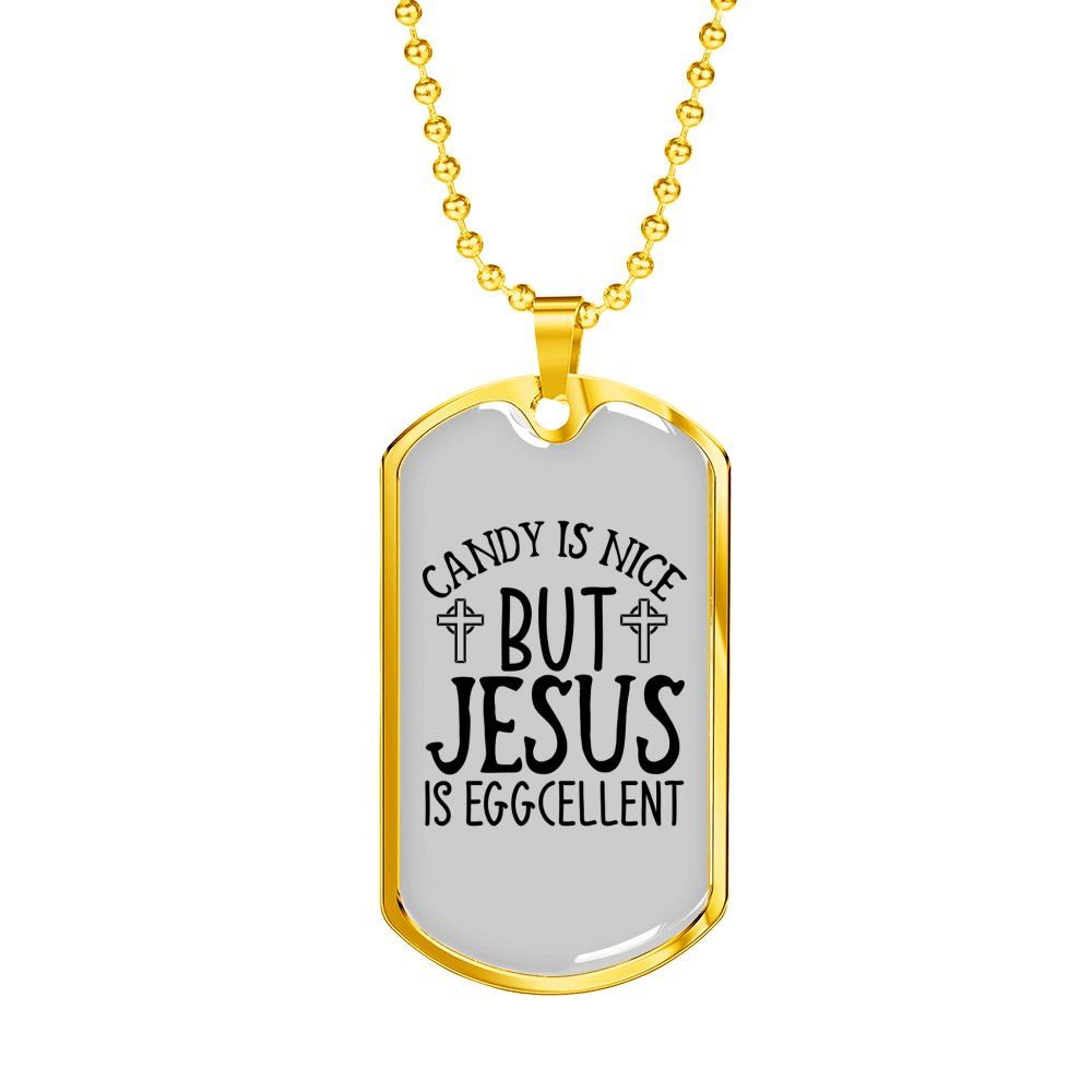 Jesus Eggcellent Christian Necklace Stainless Steel or 18k Gold Dog Tag 24" Chain-Express Your Love Gifts