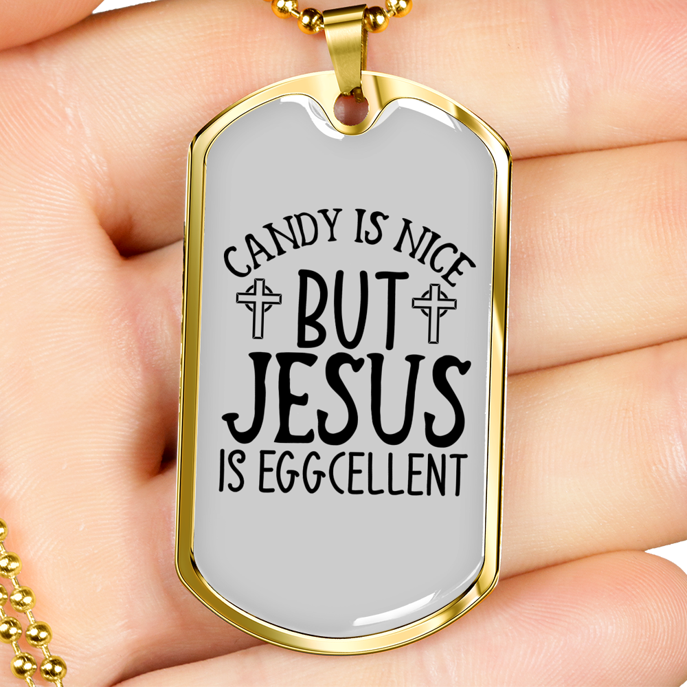 Jesus Eggcellent Christian Necklace Stainless Steel or 18k Gold Dog Tag 24" Chain-Express Your Love Gifts