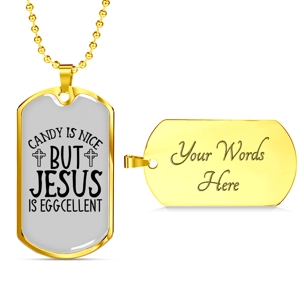 Jesus Eggcellent Christian Necklace Stainless Steel or 18k Gold Dog Tag 24" Chain-Express Your Love Gifts