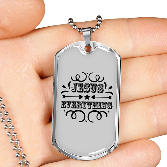 Jesus Everything Arrow Christian Necklace Stainless Steel or 18k Gold Dog Tag 24" Chain-Express Your Love Gifts