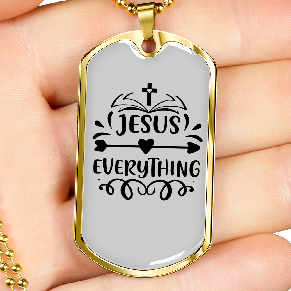Jesus Everything Christian Necklace Stainless Steel or 18k Gold Dog Tag 24" Chain-Express Your Love Gifts