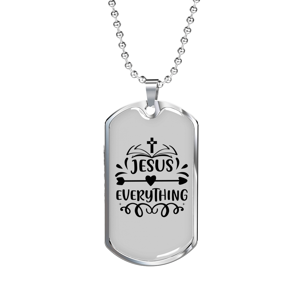 Jesus Everything Cross Christian Necklace Stainless Steel or 18k Gold Dog Tag 24" Chain-Express Your Love Gifts