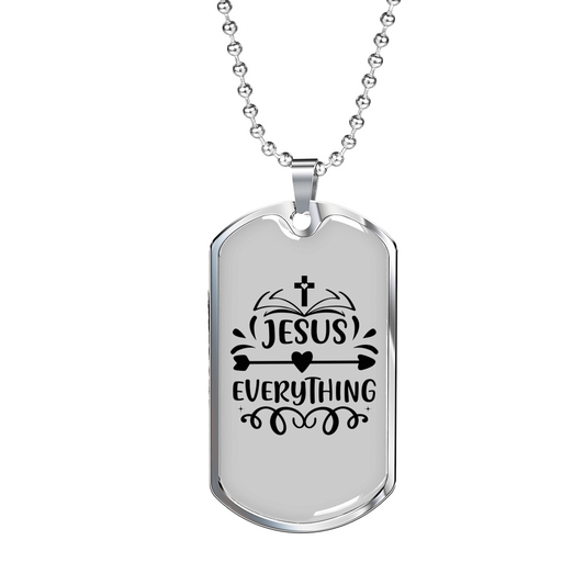 Jesus Everything Cross Christian Necklace Stainless Steel or 18k Gold Dog Tag 24" Chain-Express Your Love Gifts
