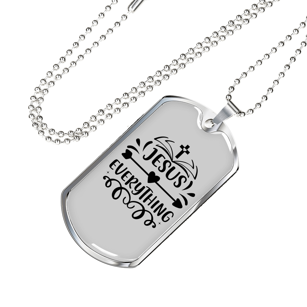 Jesus Everything Cross Christian Necklace Stainless Steel or 18k Gold Dog Tag 24" Chain-Express Your Love Gifts