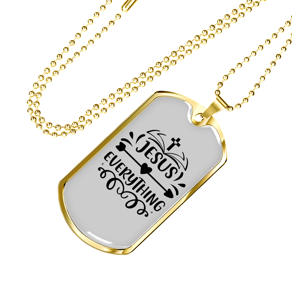 Jesus Everything Cross Christian Necklace Stainless Steel or 18k Gold Dog Tag 24" Chain-Express Your Love Gifts