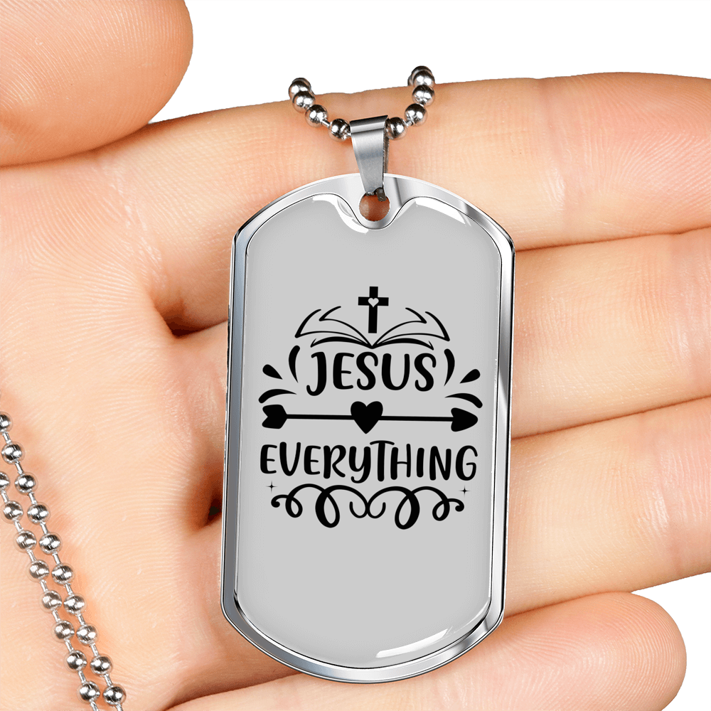 Jesus Everything Cross Christian Necklace Stainless Steel or 18k Gold Dog Tag 24" Chain-Express Your Love Gifts