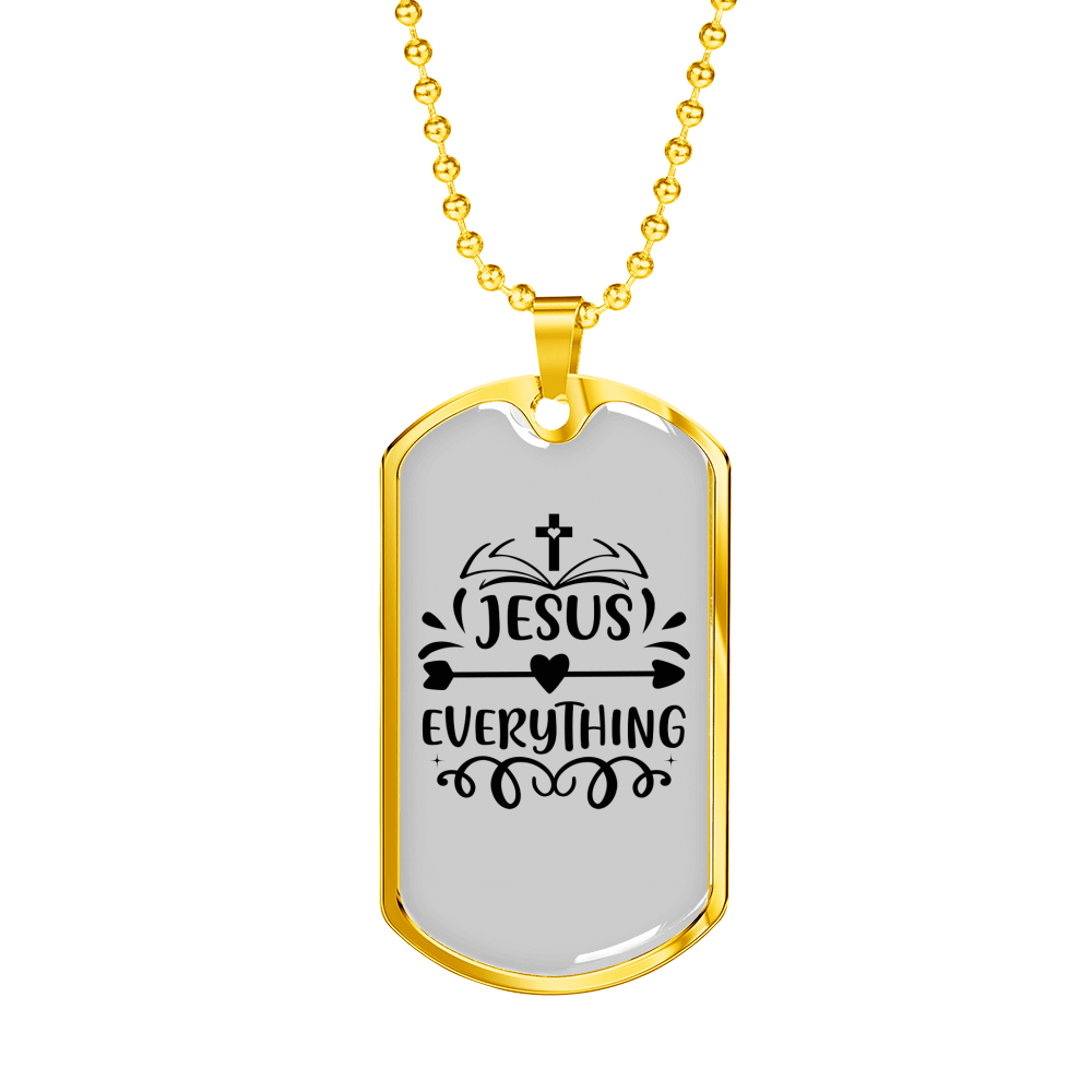 Jesus Everything Cross Christian Necklace Stainless Steel or 18k Gold Dog Tag 24" Chain-Express Your Love Gifts