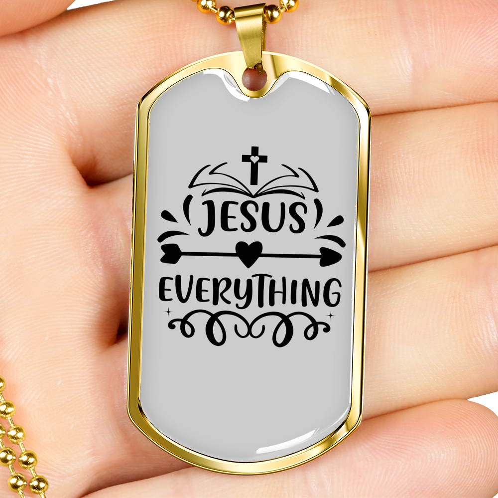 Jesus Everything Cross Christian Necklace Stainless Steel or 18k Gold Dog Tag 24" Chain-Express Your Love Gifts
