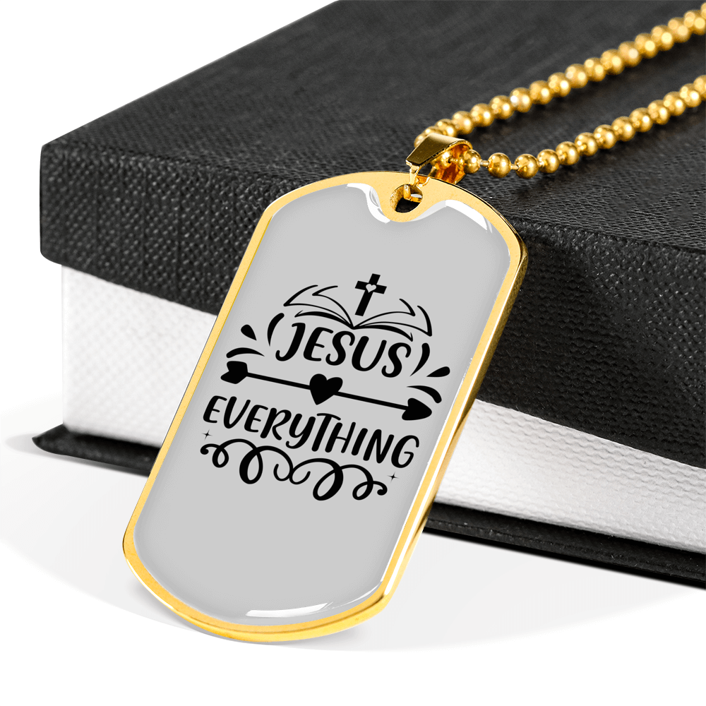 Jesus Everything Cross Christian Necklace Stainless Steel or 18k Gold Dog Tag 24" Chain-Express Your Love Gifts