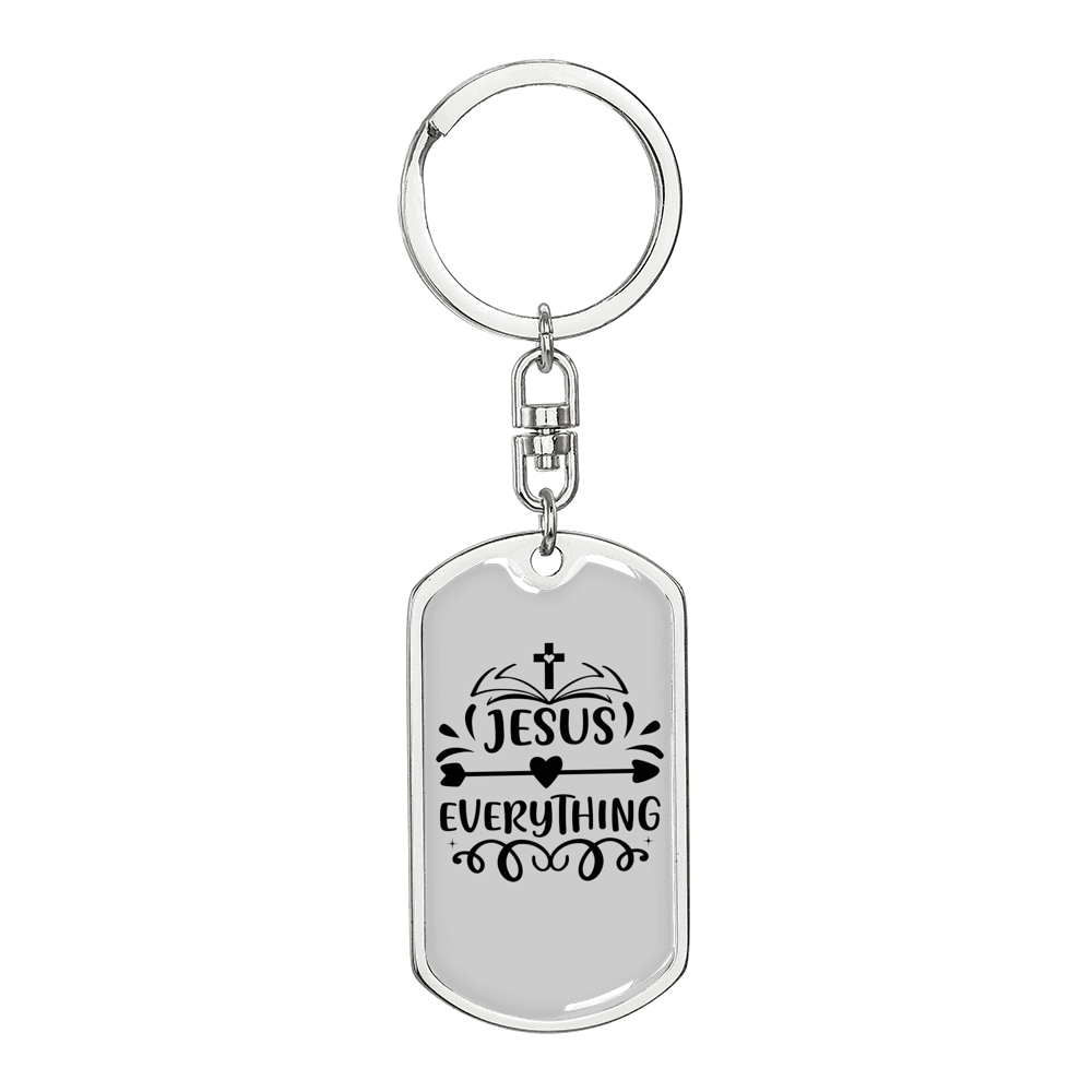 Jesus Everything Cross Heart Keychain Stainless Steel or 18k Gold Dog Tag Keyring-Express Your Love Gifts