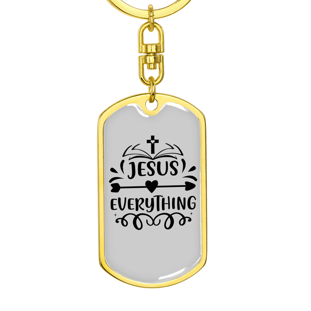 Jesus Everything Cross Heart Keychain Stainless Steel or 18k Gold Dog Tag Keyring-Express Your Love Gifts