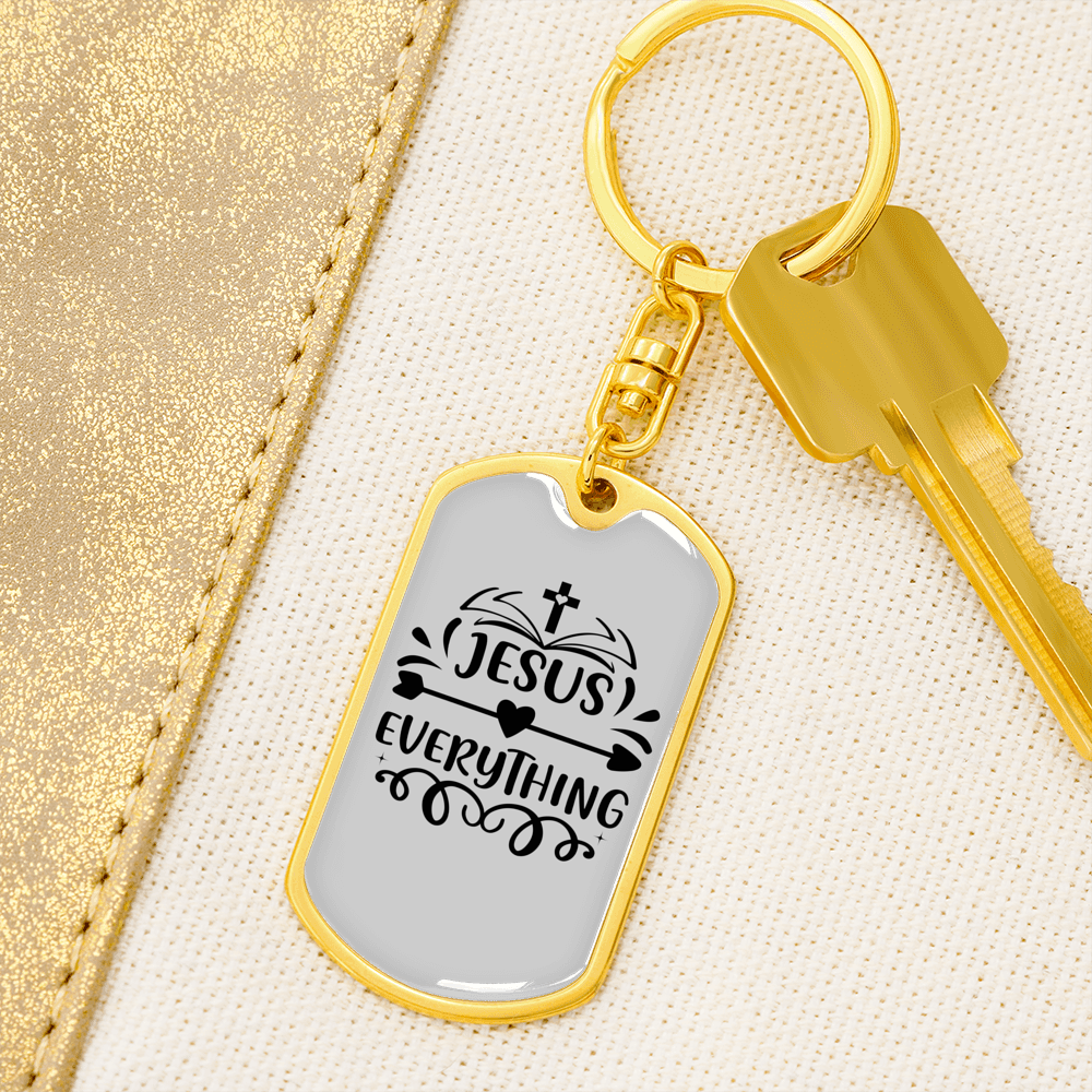Jesus Everything Cross Heart Keychain Stainless Steel or 18k Gold Dog Tag Keyring-Express Your Love Gifts