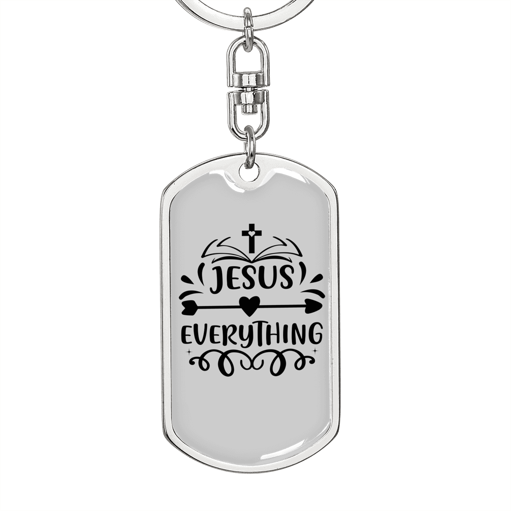 Jesus Everything Cross Heart Keychain Stainless Steel or 18k Gold Dog Tag Keyring-Express Your Love Gifts
