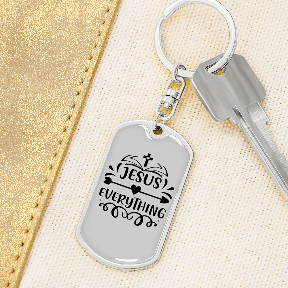 Jesus Everything Cross Heart Keychain Stainless Steel or 18k Gold Dog Tag Keyring-Express Your Love Gifts