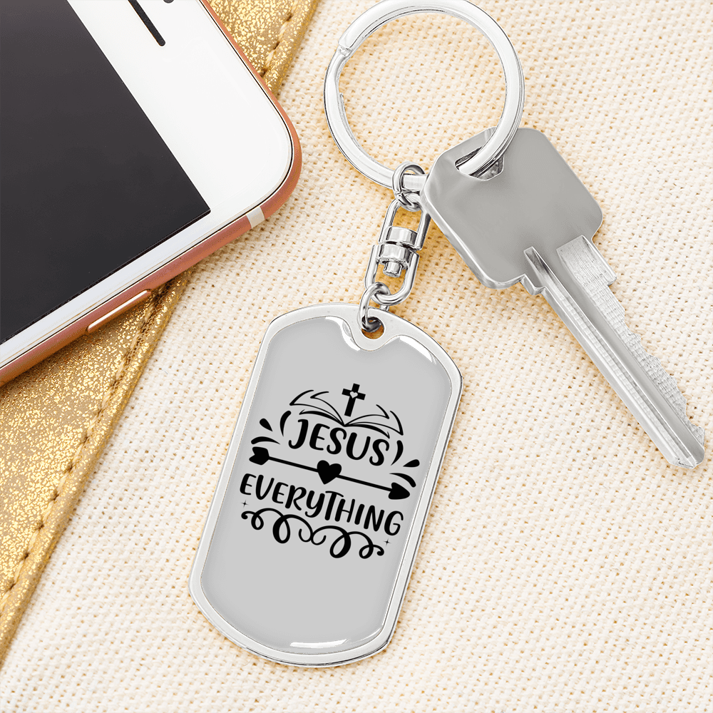 Jesus Everything Cross Heart Keychain Stainless Steel or 18k Gold Dog Tag Keyring-Express Your Love Gifts
