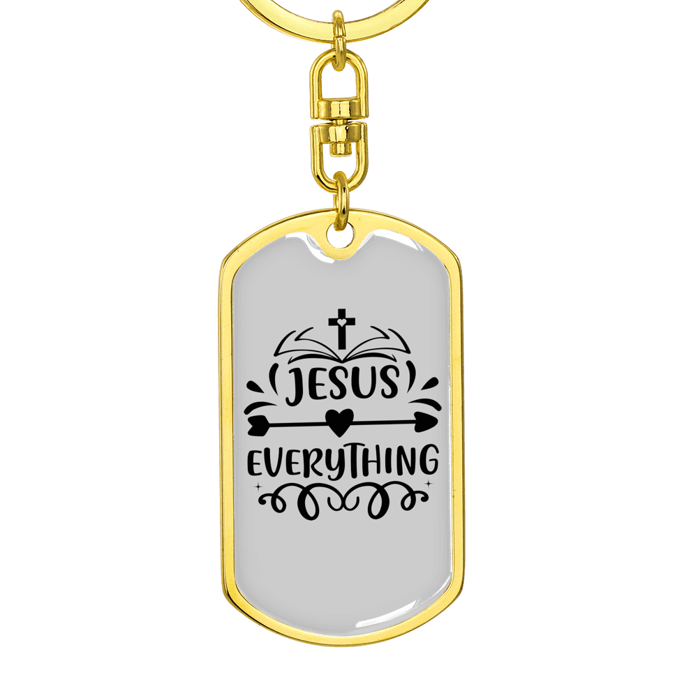 Jesus Everything Cross Keychain Stainless Steel or 18k Gold Dog Tag Keyring-Express Your Love Gifts