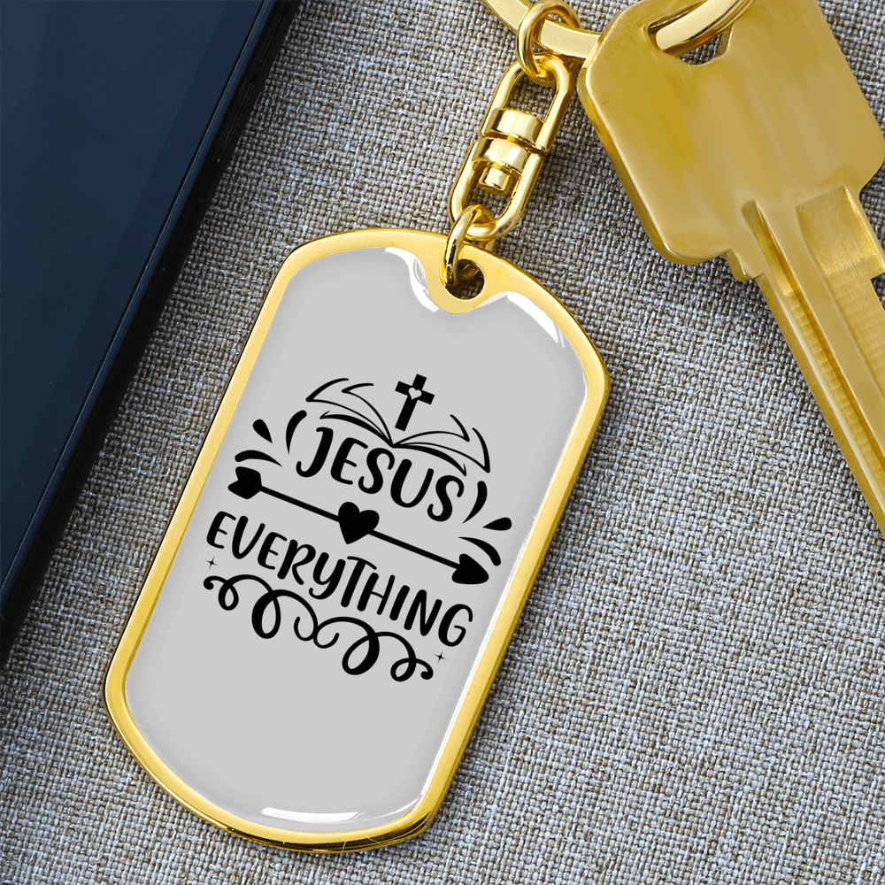 Jesus Everything Cross Keychain Stainless Steel or 18k Gold Dog Tag Keyring-Express Your Love Gifts