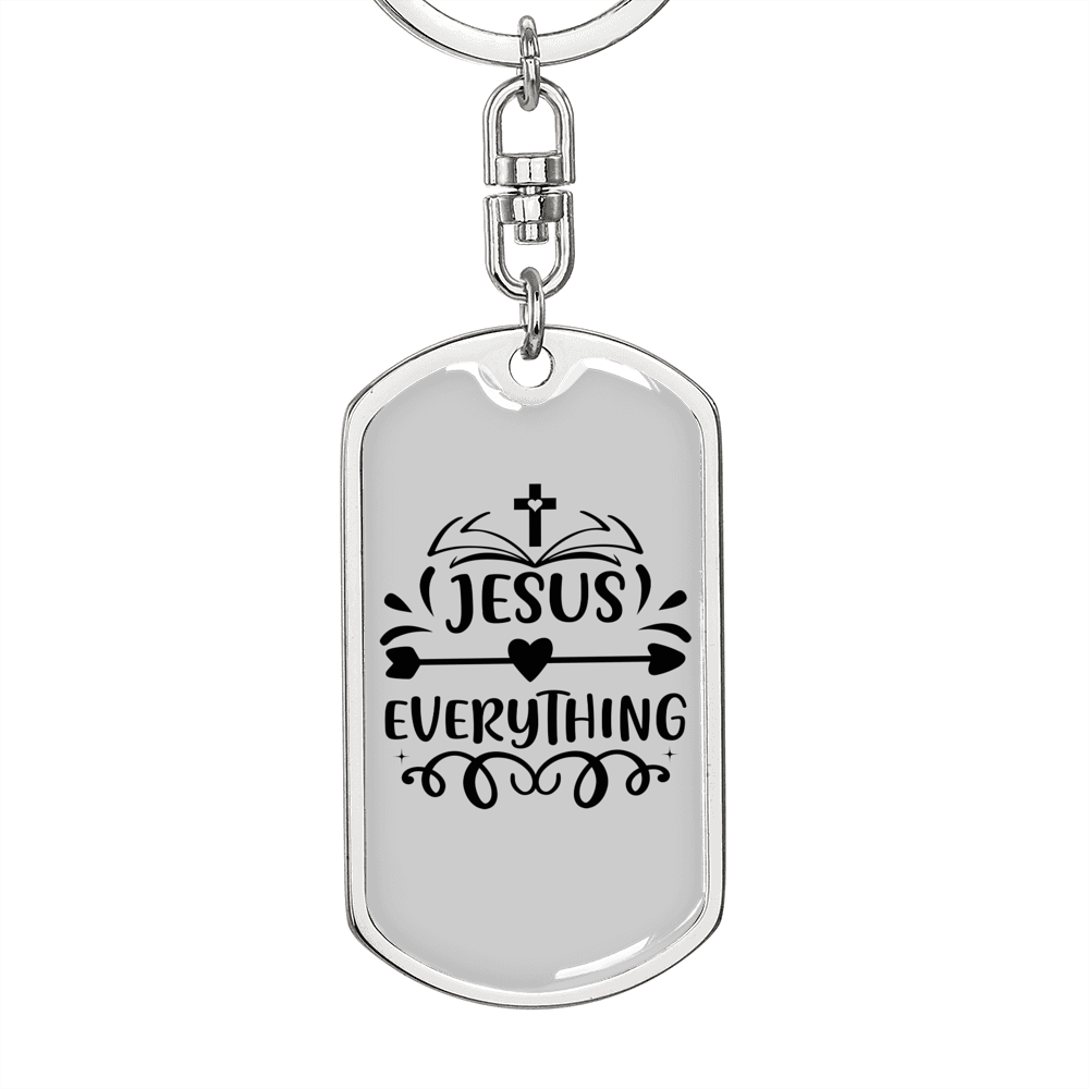 Jesus Everything Cross Keychain Stainless Steel or 18k Gold Dog Tag Keyring-Express Your Love Gifts